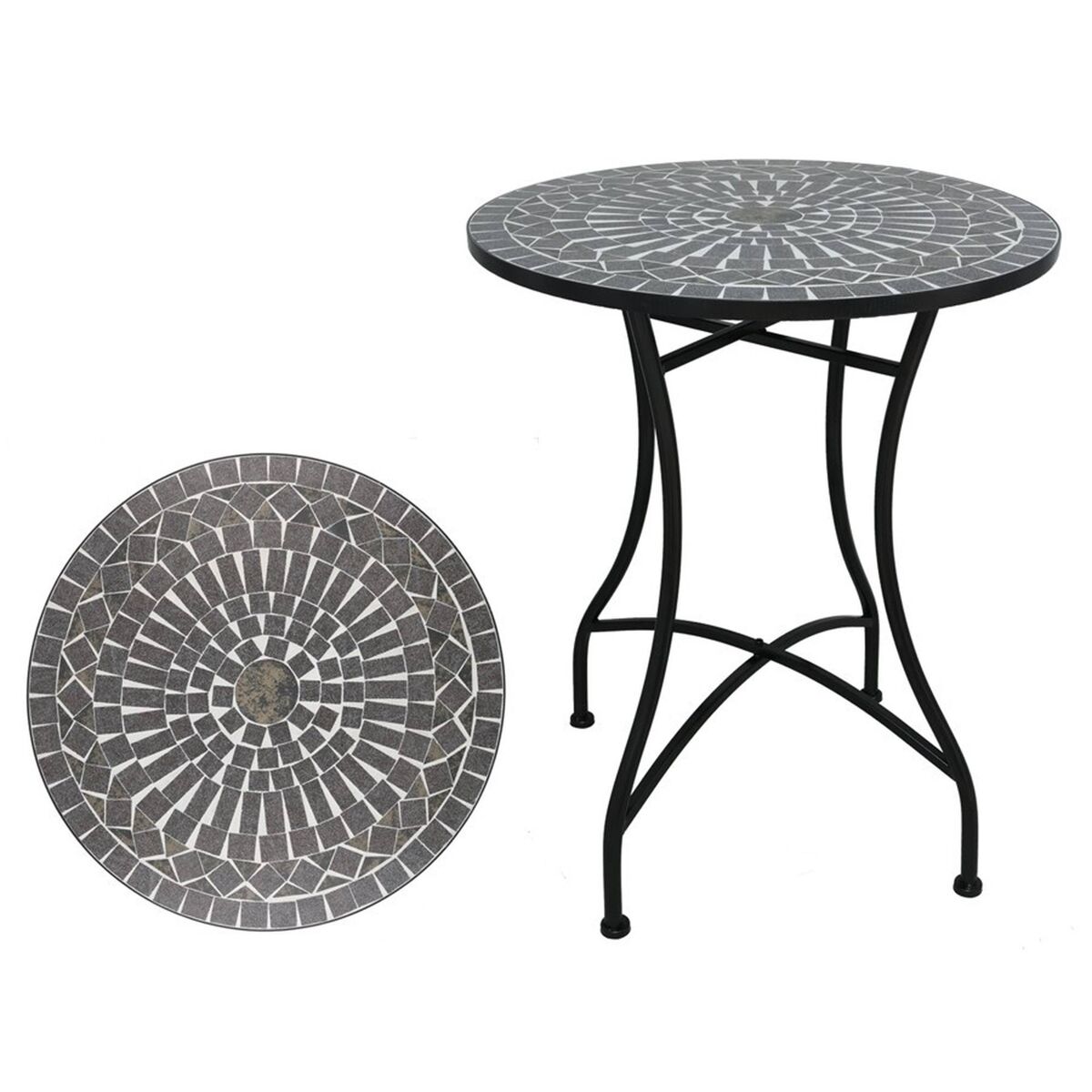 Well home mesa de jardim redonda em mosaico cerâmico westminster ø60x71cm com tampo decorativo e estrutura metálica noire