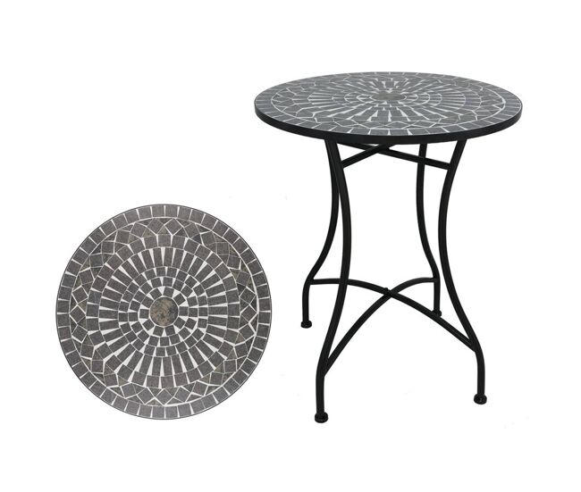 Well home mesa de jardim redonda em mosaico cerâmico westminster ø60x71cm com tampo decorativo e estrutura metálica noire