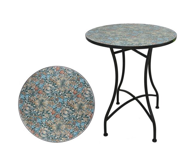 Well home mesa de jardim redonda em mosaico cerâmico chartres ø60x71cm com tampo decorativo e estrutura metálica preta