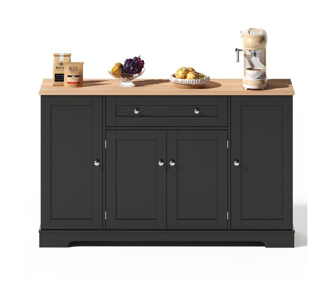 Aparador rústico para cozinha e sala de jantar móvel auxiliar de madeira mdf buffet de arrumação com 4 portas étagères ajustáveis e 1 gaveta grande 138cm noir