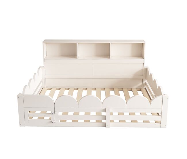 Cama infantil 140x190 - com grades e porta, com prateleira, área de brincar segura - branco