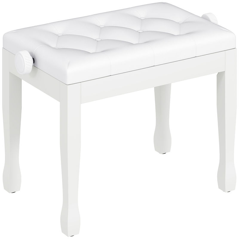 Homcom banco de piano, altura ajustável, banco de piano com assento em couro sintético, patas de madeira, suporta até 200 kg, 64x35x55 cm, blanc
