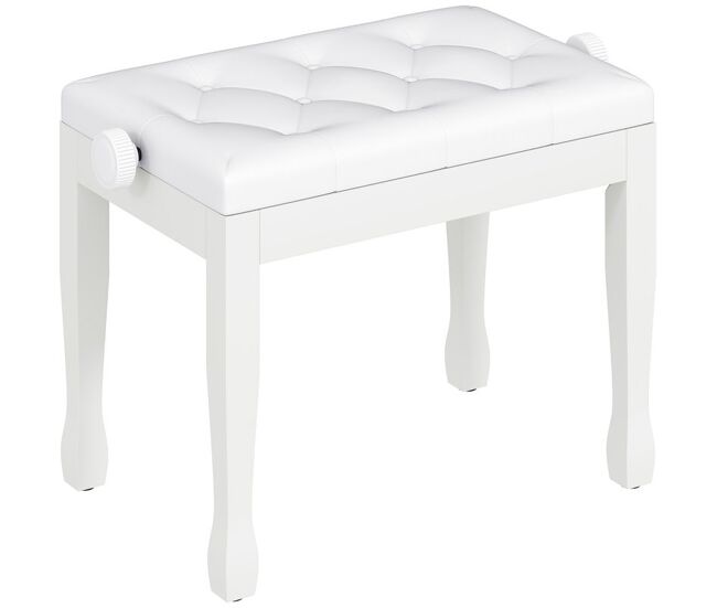 Homcom banco de piano, altura ajustável, banco de piano com assento em couro sintético, patas de madeira, suporta até 200 kg, 64x35x55 cm, blanc