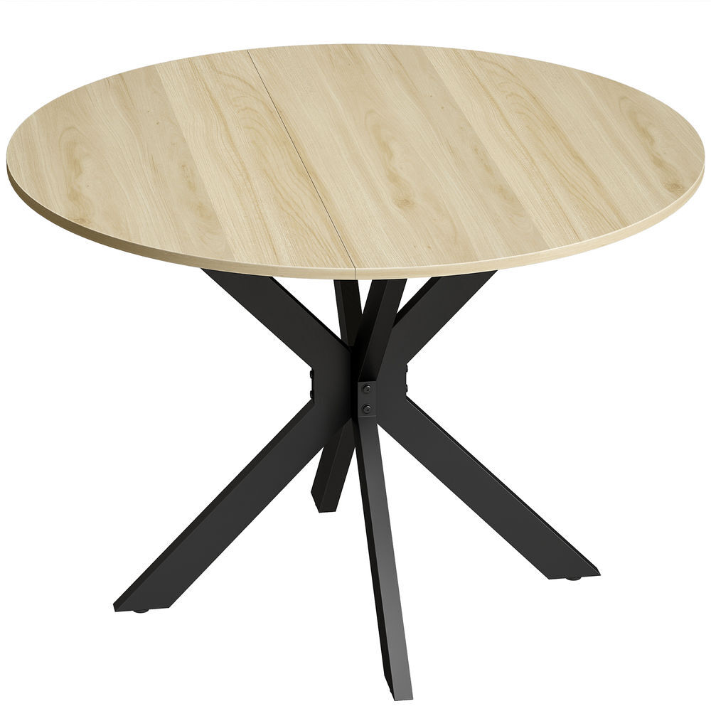 Homcom mesa dobrável de refeição mesa redonda de cozinha para 2-6 pessoas com aba rebatível estrutura de acier em x duplo para sala espaços pequenos ø110x76 cm madeira e noir