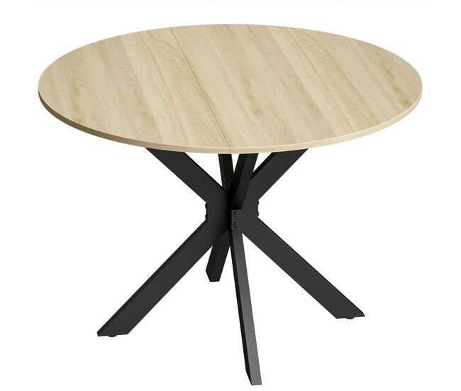 Homcom mesa dobrável de refeição mesa redonda de cozinha para 2-6 pessoas com aba rebatível estrutura de acier em x duplo para sala espaços pequenos ø110x76 cm madeira e noir