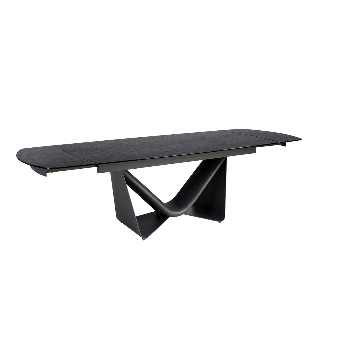 Mesa de jantar extensível oval barril vidro noir, acier inox e fibra de vidro gris-escuro metal