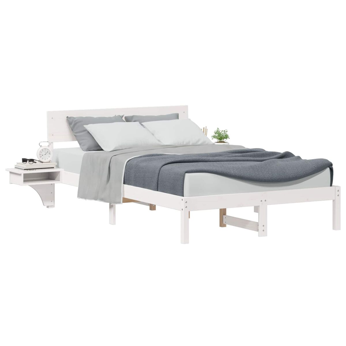 Estrutura da cama de casal simple com cabeceira branco 140 x 200 cm