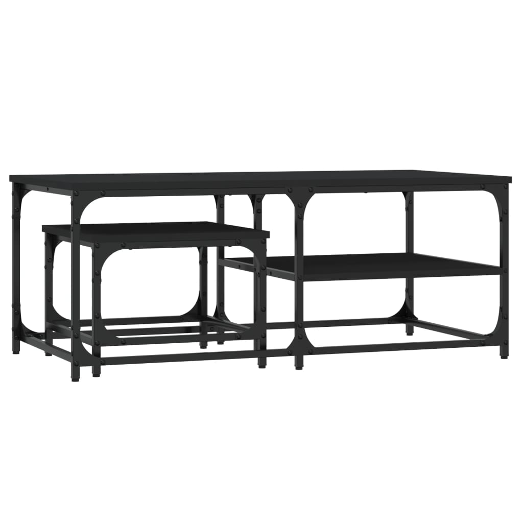 2 pcs mesas de centro - mesas baixas de encastrar derivados de madeira preto