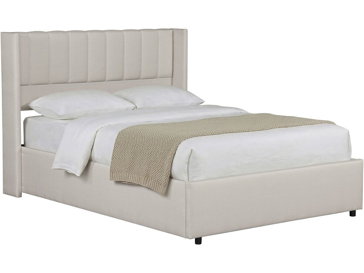 Cama de casal em linho com baú  - 160 x 200 cm - bege
