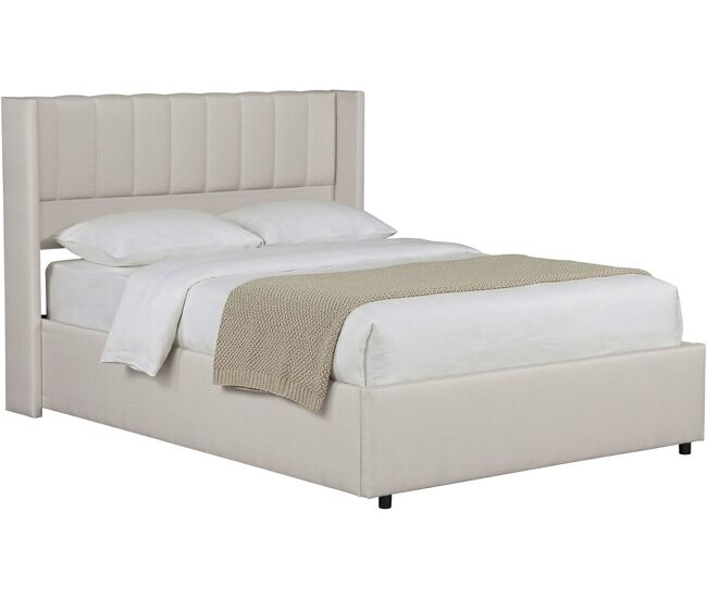 Cama de casal em linho com baú - 160 x 200 cm - bege