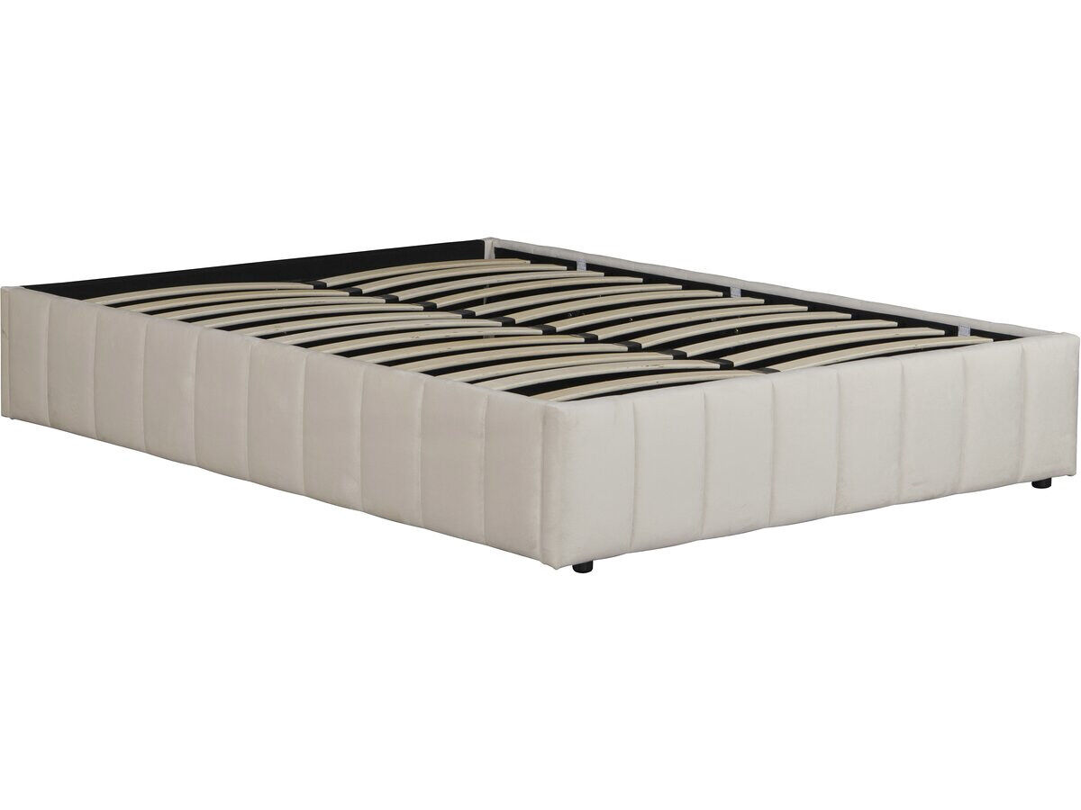 Cama de casal em veludo com baú e base  - bege - 160 x 200 cm