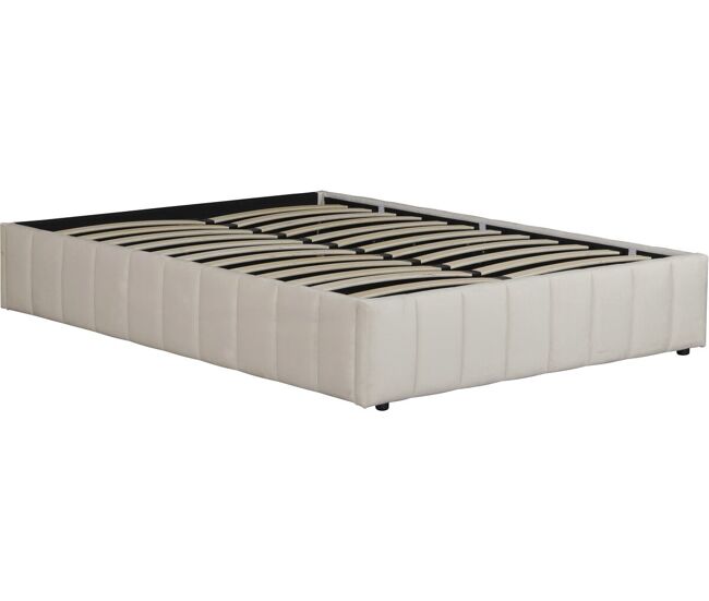 Cama de casal em veludo com baú e base - bege - 160 x 200 cm