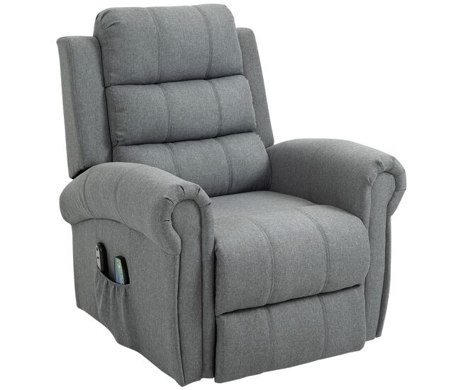 Poltrona électrique reclinável com massagem vibratória e aquecimento, controle remoto, gris.