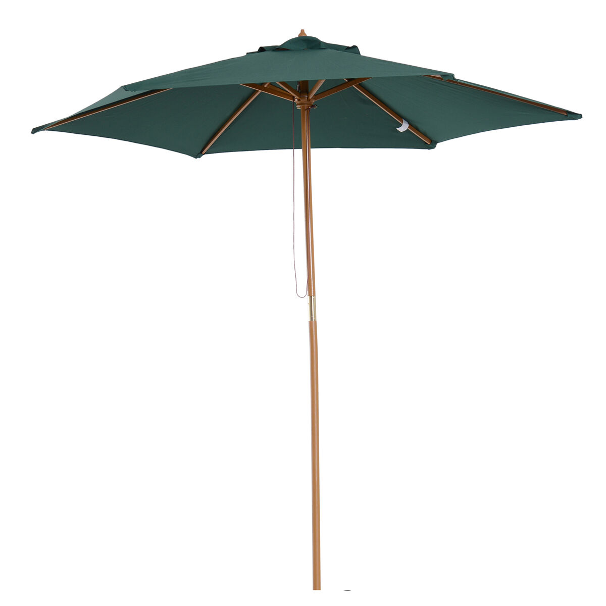 Guarda-sol de madeira ø250x230cm para uso externo com 6 varetas e sistema de polia, verde