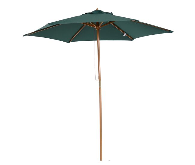Guarda-sol de madeira ø250x230cm para uso externo com 6 varetas e sistema de polia, verde