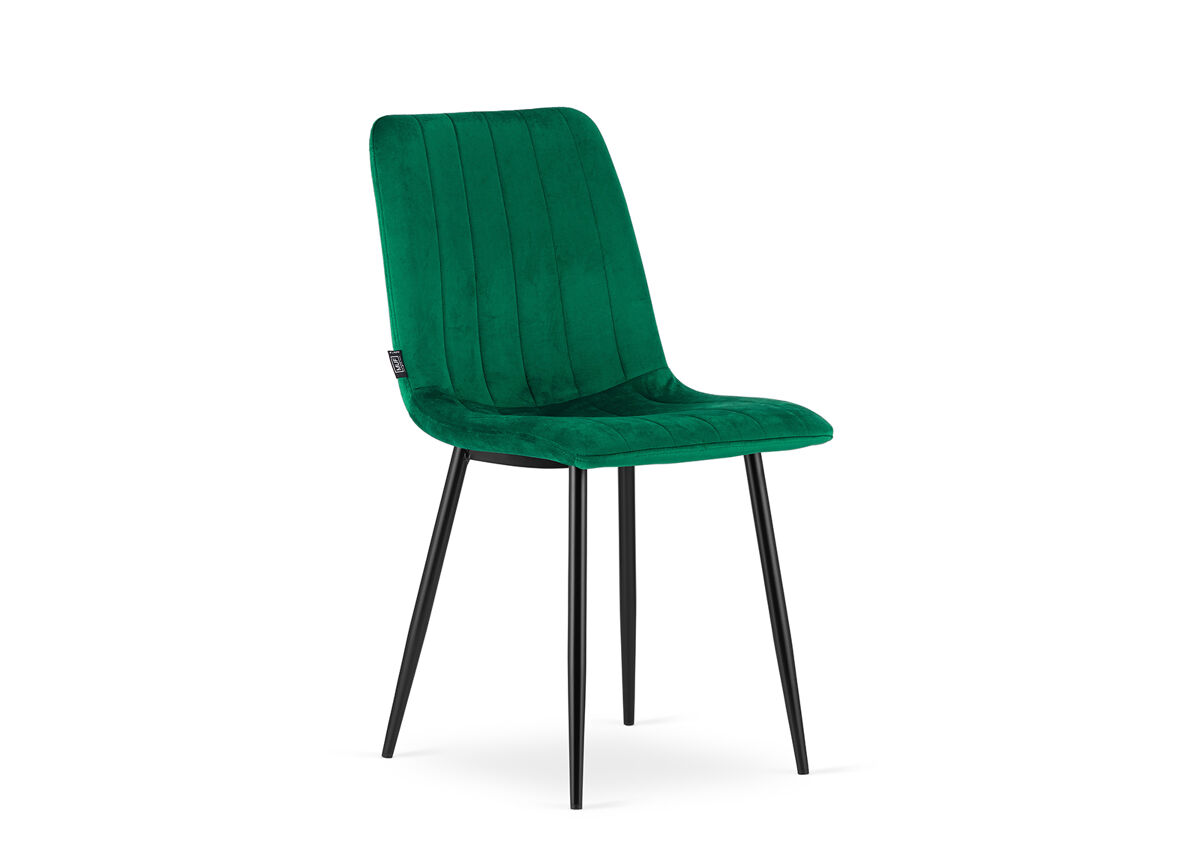 Conjunto de 4 cadeiras de jantar lava com assento estofado em veludo, pernas metálicas, acabamento verde escuro, medidas 43 × 51 × 90 cm.