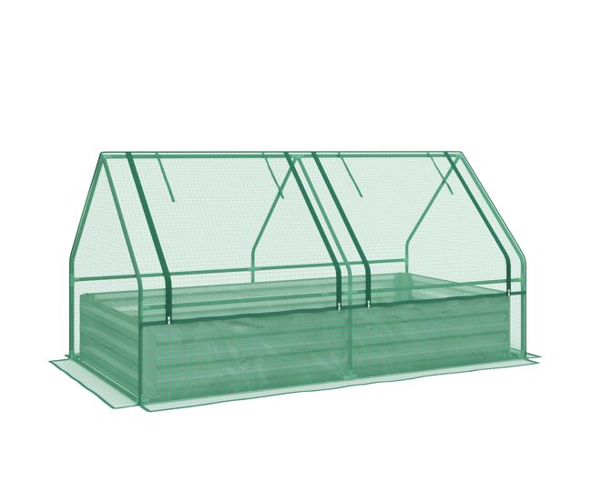 Vaso grande para plantas externas com miniestufa e base aberta para pátio, terraço e varanda, 185x95x92 cm, gris e verde.