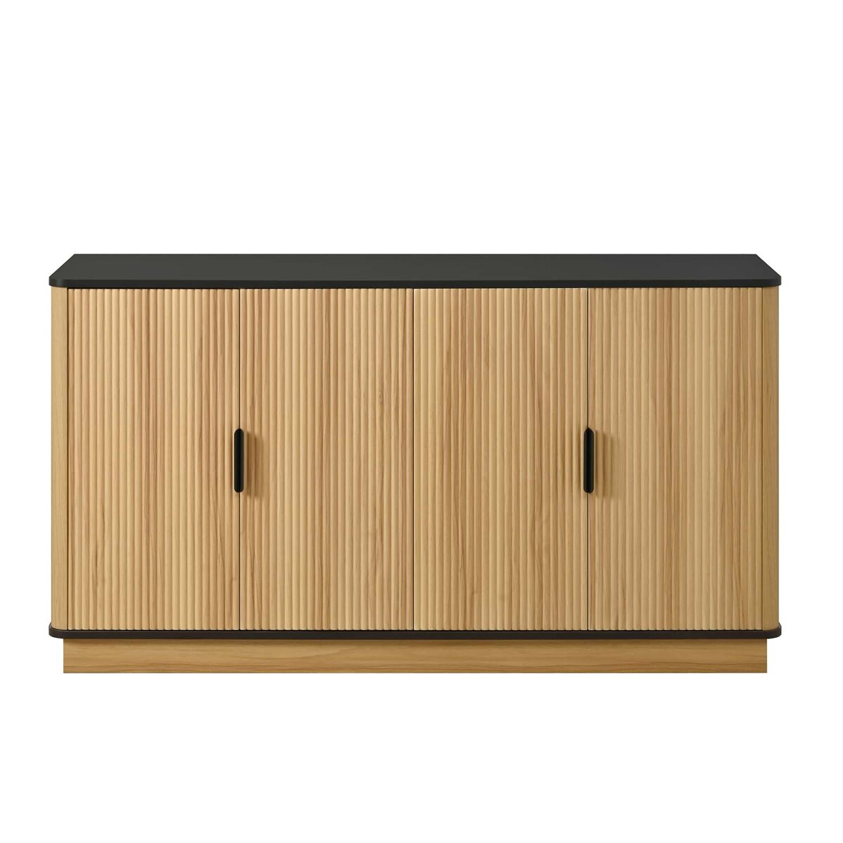 Aparador de 4 portas - relevo canelado vertical, estilo madeira, armário para sala de estar, corredor e sala de jantar, grande capacidade de arrumação