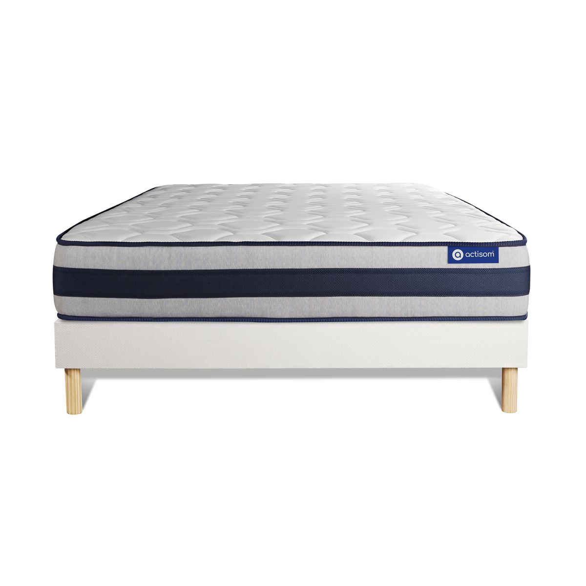 Conjunto de estrado branco + colchão actisom actiflex ergo (150x190 cm - molas ensacadas y viscoelástica- altura: 24 cm)