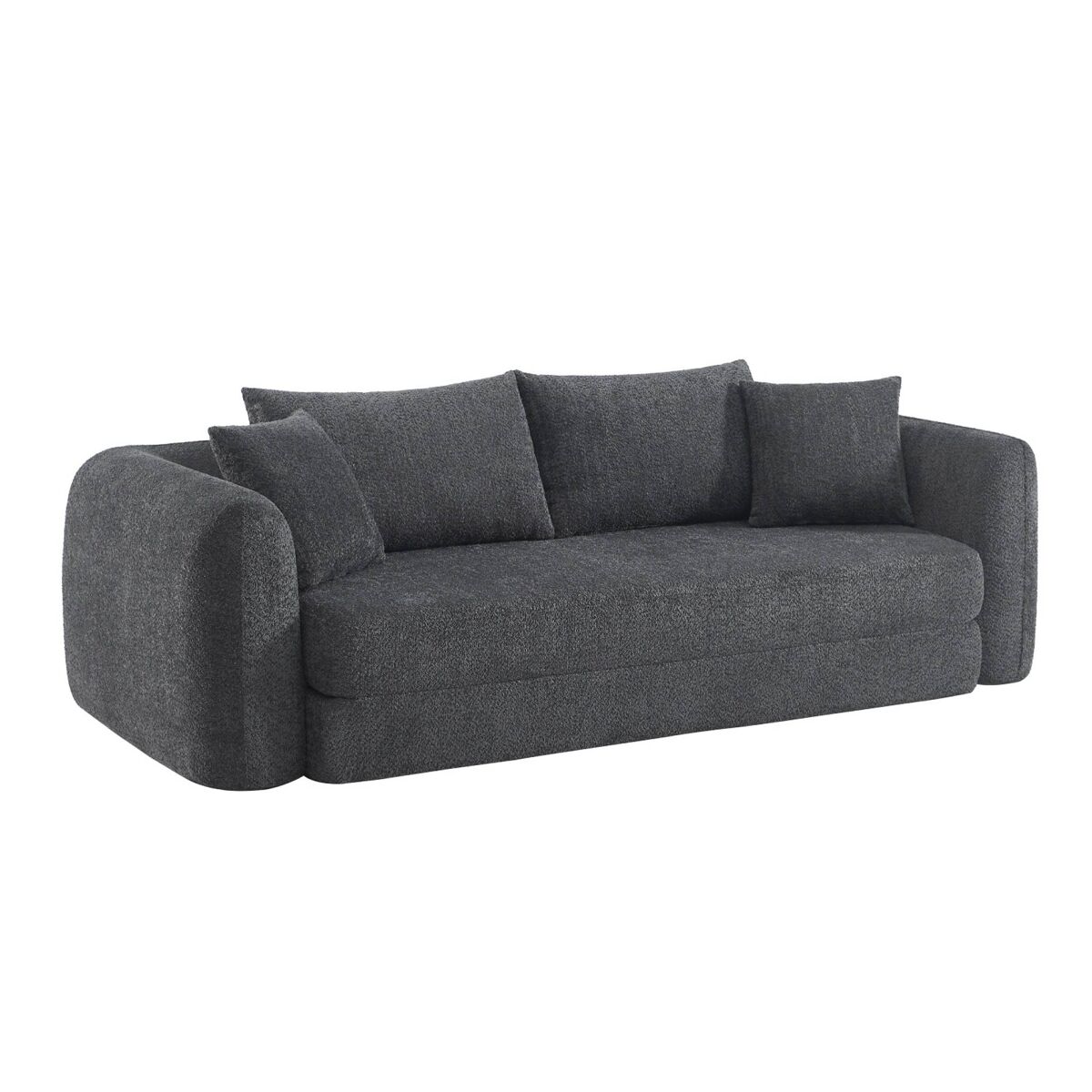 Sofá-cama em tecido bouclé embalado a vácuo, 3 lugares, sweeetch, gris escuro, 243x112x83 cm