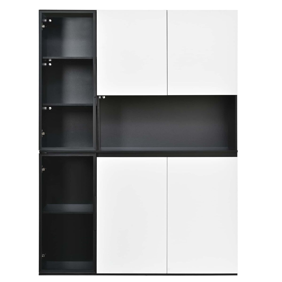 Vitrine alta sem dimensões específicas - vidro, led, mdf, grande capacidade de arrumação - preto e branco