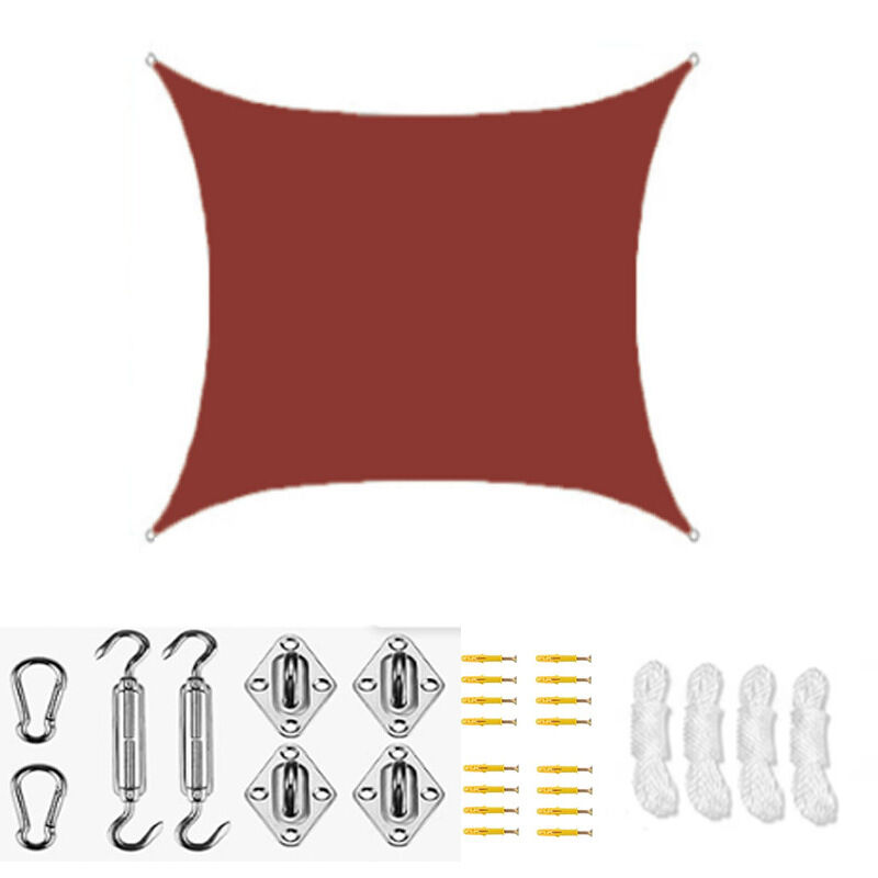 Vela de sombra impermeável anti-uv para exterior, vermelho ferrugem, 4x4 m