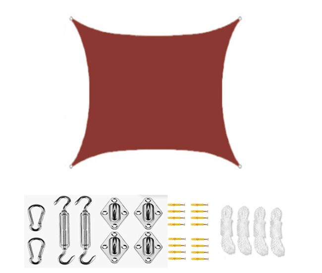 Vela de sombra impermeável anti-uv para exterior, vermelho ferrugem, 4x4 m