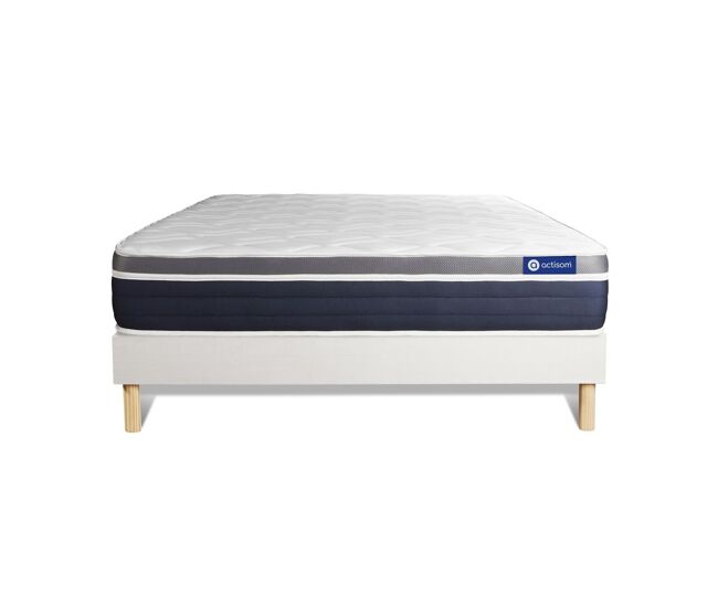 Conjunto de estrado branco + colchão actisom actiflex confort (140x200 cm - molas ensacadas y viscoelástica- altura: 26 cm)