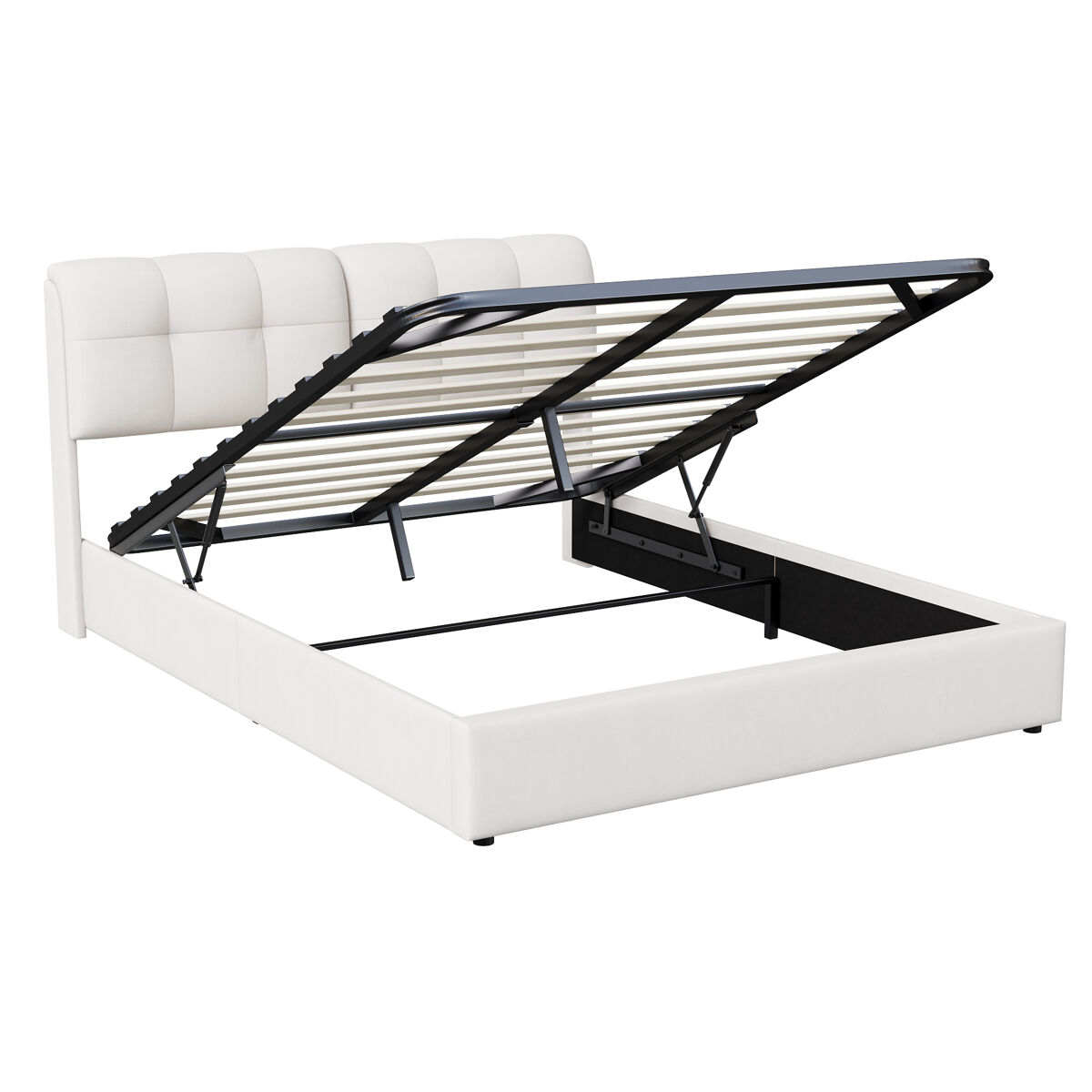 Cama estofada 140x200cm com faixa de luz de 7 cores – estrado de ripas, armário e veludo – branco-bege