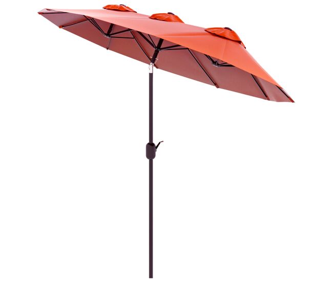 Guarda-sol duplo de jardim 295x152x222 cm com inclinação de 45° e manivela manual para terraço, varanda e piscina, vermelho.