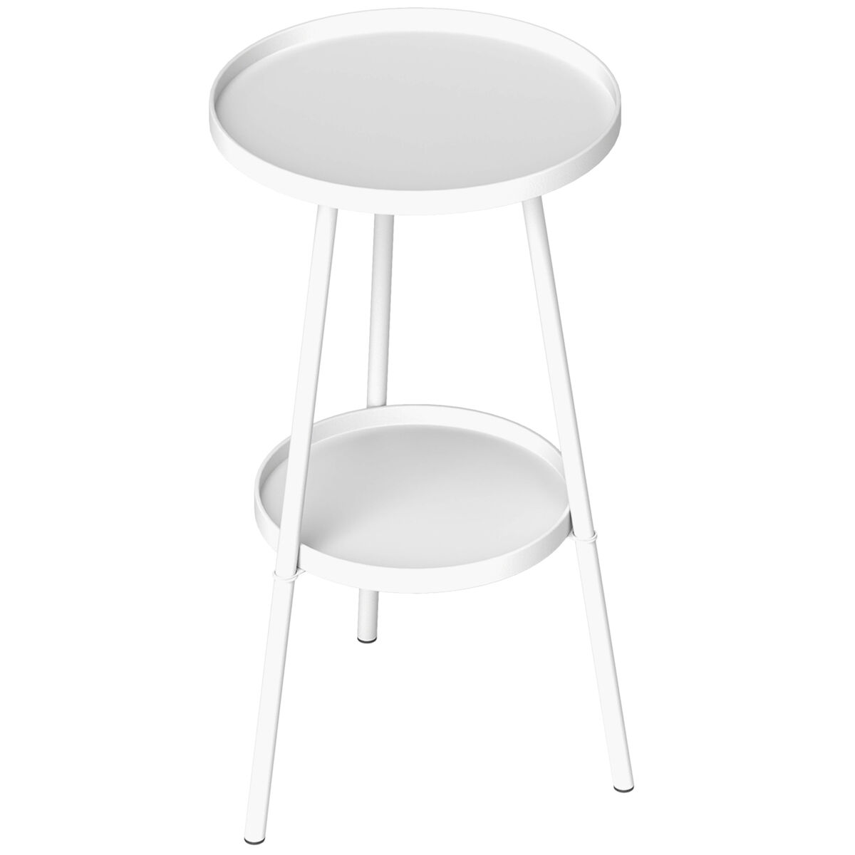 Mesa de jardim redonda de 2 níveis com bordas elevadas e bandeja inferior para uso interno e externo, ø32x51 cm, branca