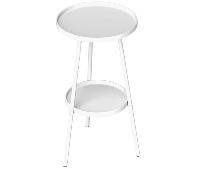 Mesa de jardim redonda de 2 níveis com bordas elevadas e bandeja inferior para uso interno e externo, ø32x51 cm, branca