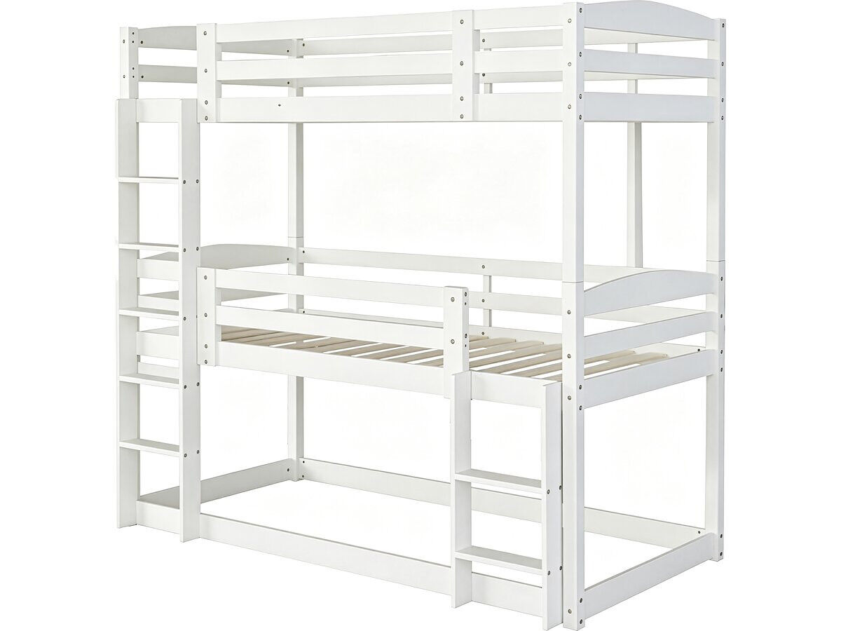 Cama de beliche em madeira com escada  - 90 x 190 cm - blanc