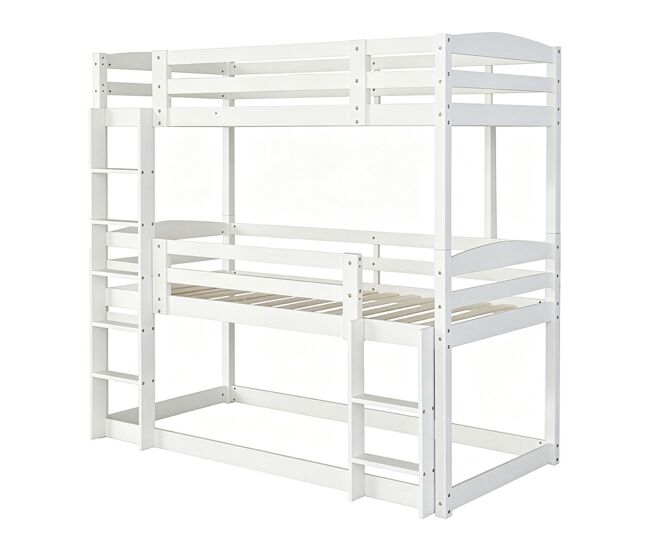 Cama de beliche em madeira com escada - 90 x 190 cm - blanc