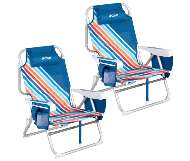 Pack 2 cadeiras de praia médias multiposições 50x55x80 cm multicoloridas com bolsos