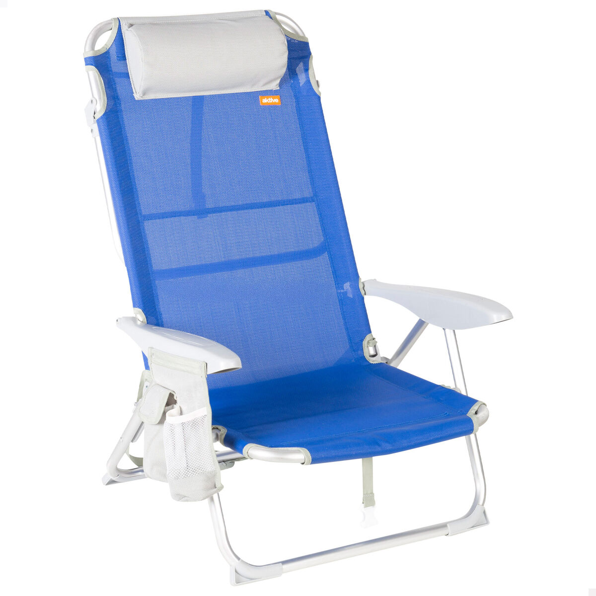 Cadeira de praia dobrável multiposições 50x50x88 cm bleu com bolsos, almofada e alça