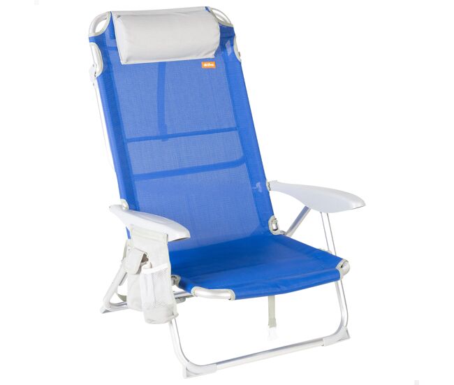 Cadeira de praia dobrável multiposições 50x50x88 cm bleu com bolsos, almofada e alça