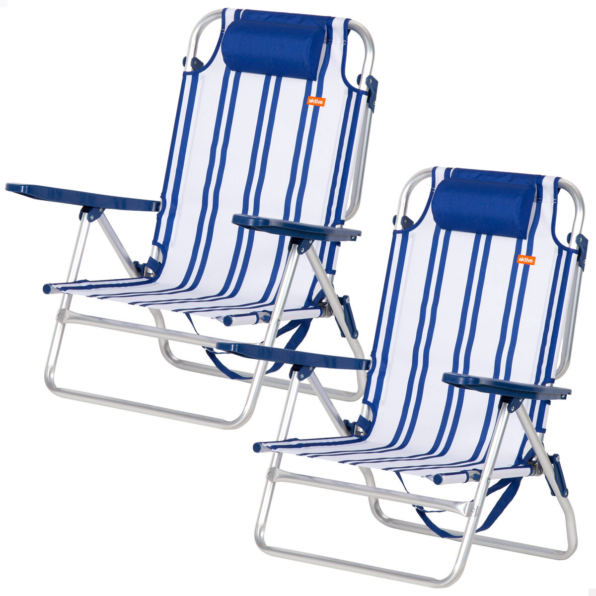 Pack 2 cadeiras de praia baixas com múltiplas posições, 48x45x83 cm, com listras náuticas