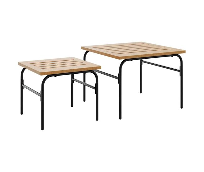 2pcs mesas de centro, mesas baixas de encastrar p/ jardim aço preto/castanho