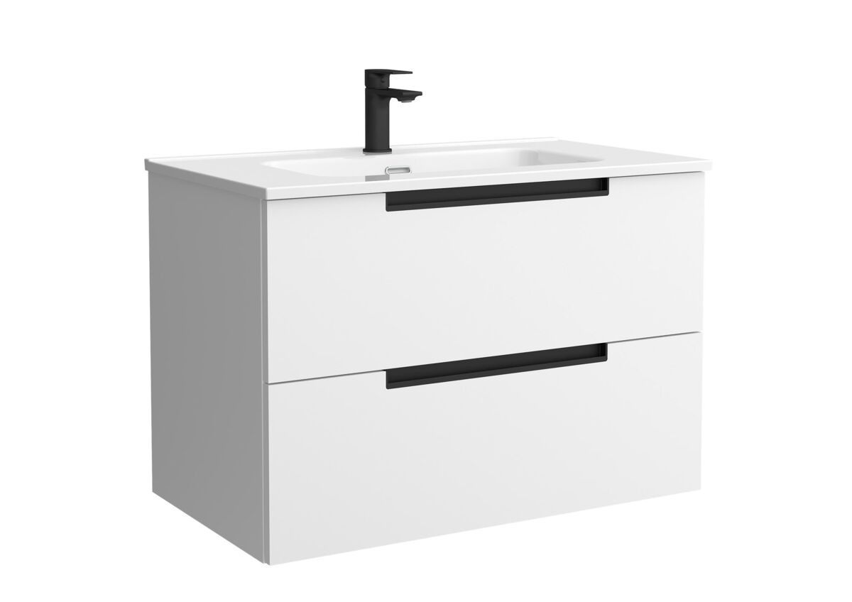 Móvel leni branco fosco 80cm 2 gavetas lavatório 1 cuba porcelana|80x45x54