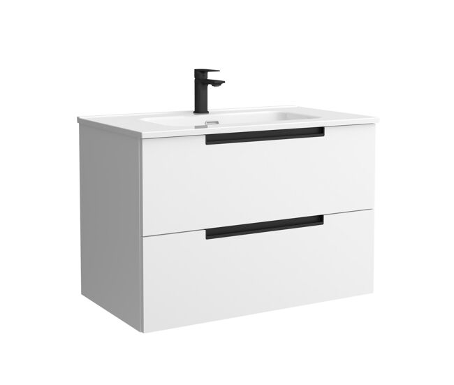 Móvel leni branco fosco 80cm 2 gavetas lavatório 1 cuba porcelana|80x45x54