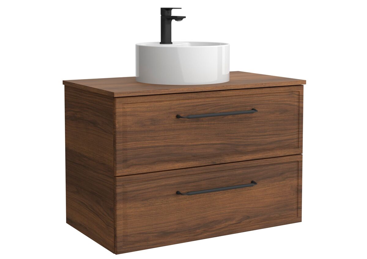 Móvel runa nogueira 70cm 2 gavetas lavatório sobre bancada 1 cuba porcelana|70x45x54