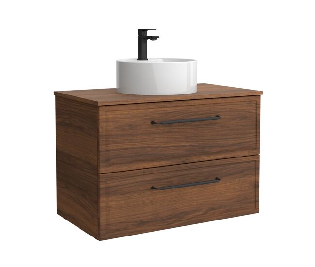 Móvel runa nogueira 70cm 2 gavetas lavatório sobre bancada 1 cuba porcelana|70x45x54