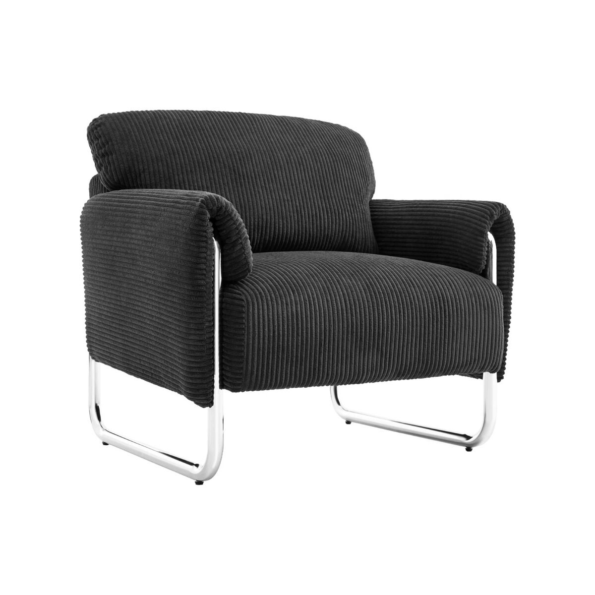 Poltrona vintage em veludo canelado com estrutura em metal cromado noir - 81x80x80 cm