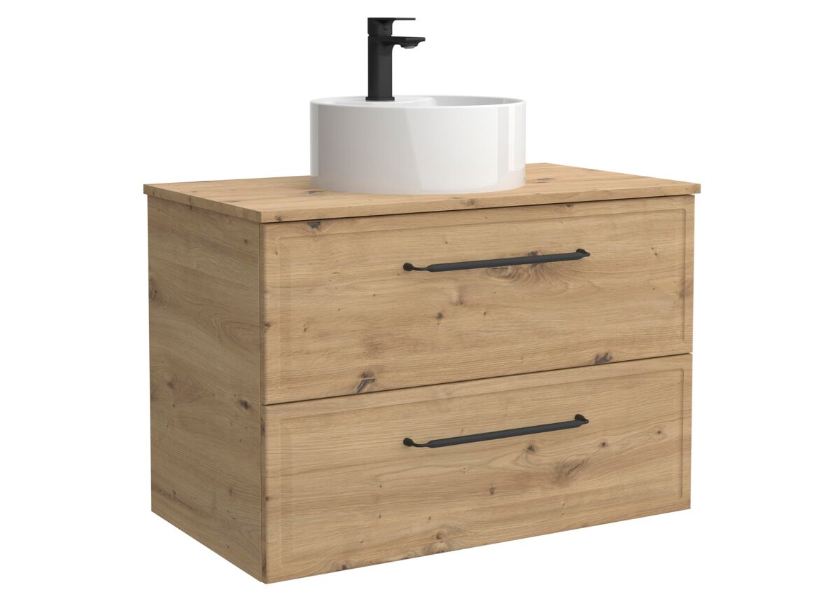Móvel runa carvalho 60cm 2 gavetas lavatório sobre bancada 1 cuba porcelana|60x45x54