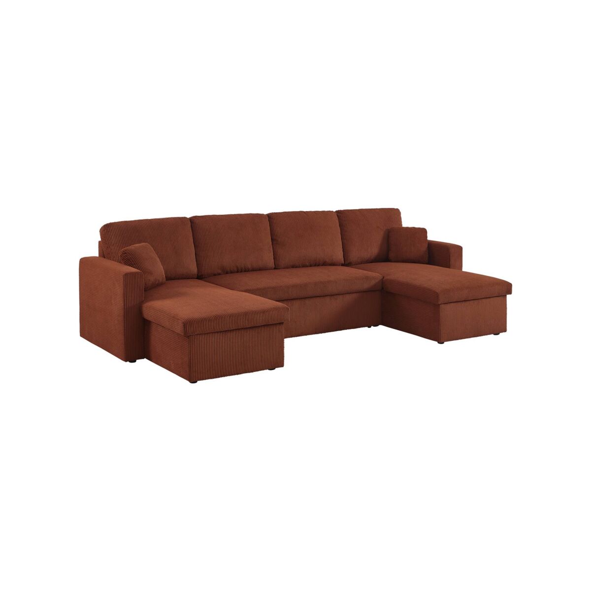Sofá-cama em veludo canelado com arrumação, 4 lugares terracota - 288x146x86 cm
