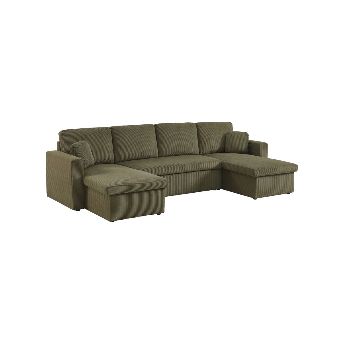 Sofá-cama em veludo canelado com arrumação, 4 lugares verde caqui - 288x146x86 cm
