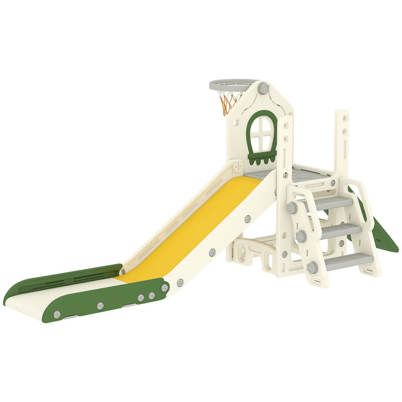 Aiyaplay escorrega infantil dobrável 4 em 1, com trepador, aro de basquetebol, bola e arrumação, degraus, fácil de montar e limpar, uso interior, para enfants 1-3 anos, blanc creme