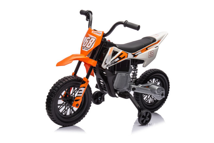 Aiyaplay moto électrique infantil 12v com música, velocidade ajustável 2,4-5 km/h, rodas auxiliares removíveis, suporta até 30 kg, 107x56x70 cm, orange