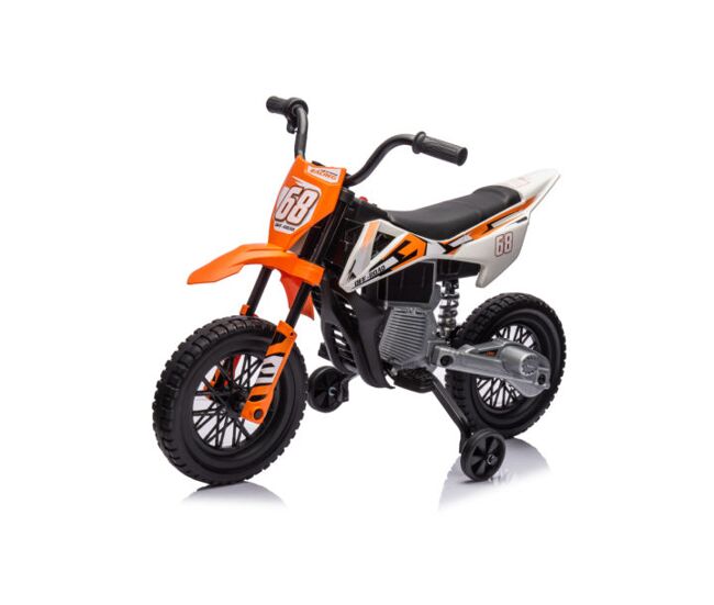 Aiyaplay moto électrique infantil 12v com música, velocidade ajustável 2,4-5 km/h, rodas auxiliares removíveis, suporta até 30 kg, 107x56x70 cm, orange